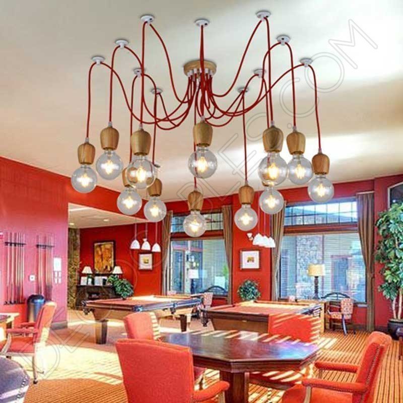 Lámpara colgante araña de madera color rojo Lámpara colgante araña de madera color rojo