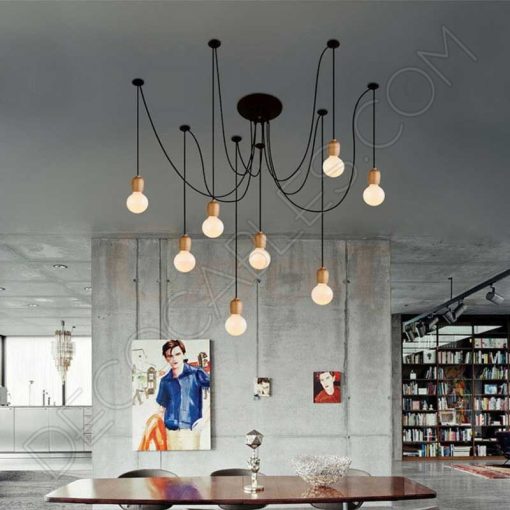 Lámpara araña con portalámparas de madera 11 Lámpara colgante araña de madera color negro