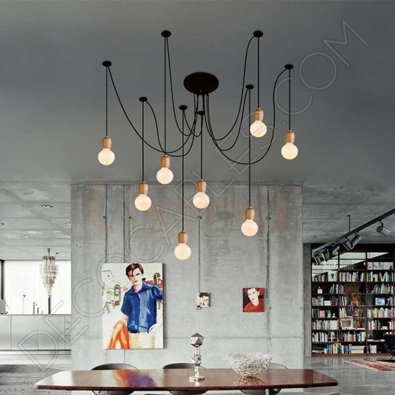 Lámpara colgante araña de madera color negro Lámpara colgante araña de madera color negro