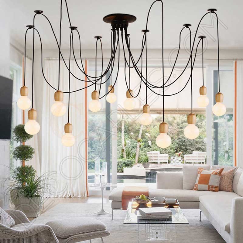 Lámpara colgante araña de madera color negro Lámpara colgante araña de madera color negro