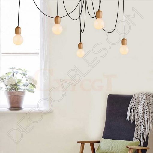 Lámpara araña con portalámparas de madera 8 Lámpara colgante araña de madera color negro