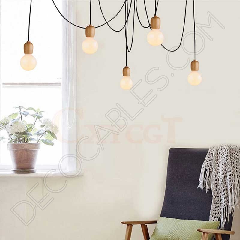 Lámpara colgante araña de madera color negro Lámpara colgante araña de madera color negro