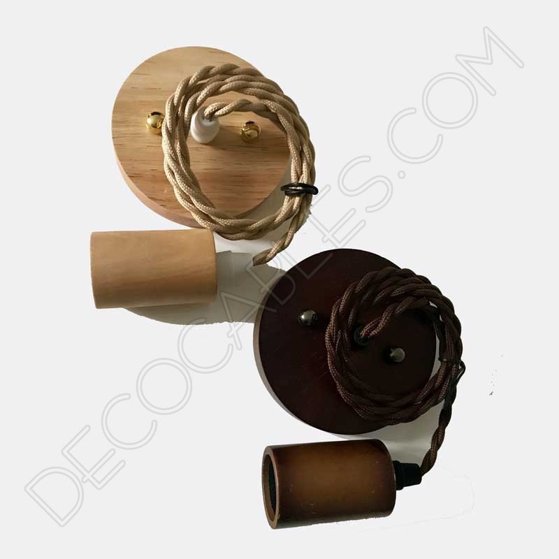 Lámpara colgante de madera de haya y cable trenzado Lámpara colgante de madera de haya y cable trenzado