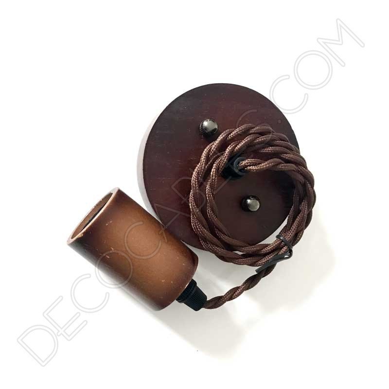 Lámpara colgante de madera de haya y cable trenzado Lámpara colgante de madera de haya y cable trenzado