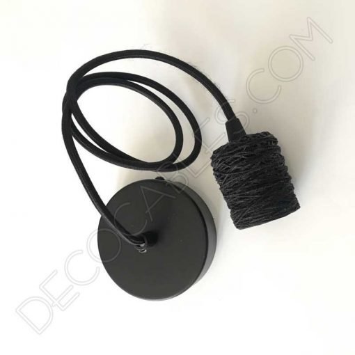 Cubre portalámparas textil 15 Lámpara colgante con portalámparas textil de algodón en negro