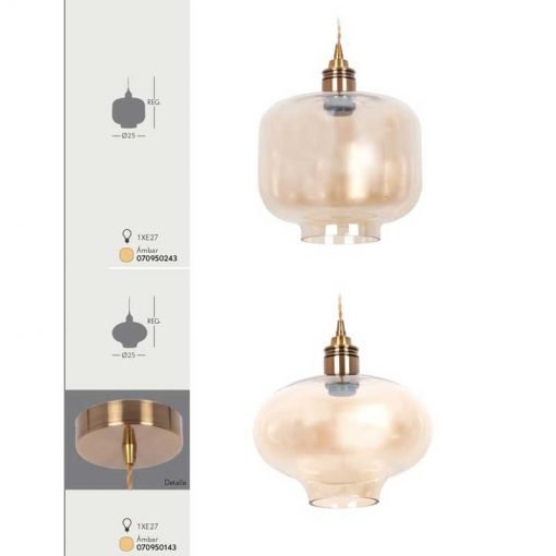 Lámpara colgante cristal ámbar Muriel 6 Lámpara colgante tulipa cristal ámbar modelo muriel