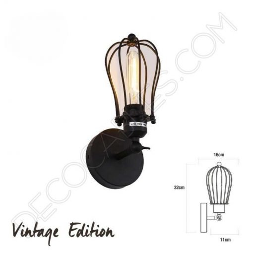 Lámpara Aplique de pared Vintage con Jaula 6 Lámpara aplique de pared Vintage negro mate con jaula