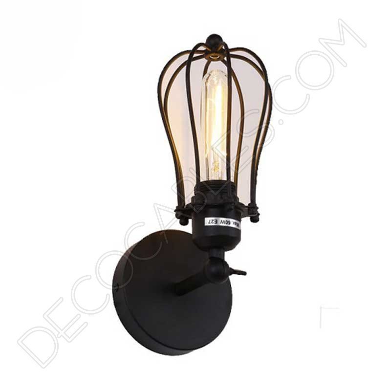 Lámpara aplique de pared Vintage negro mate con jaula Lámpara aplique de pared Vintage negro mate con jaula