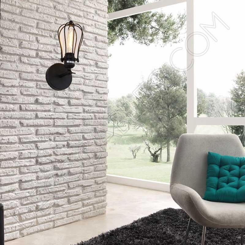 Lámpara aplique de pared Vintage negro mate con jaula Lámpara aplique de pared Vintage negro mate con jaula
