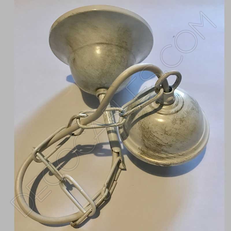 Conjunto florón cadena y portalámparas blanco envejecido Conjunto florón cadena y portalámparas blanco envejecido