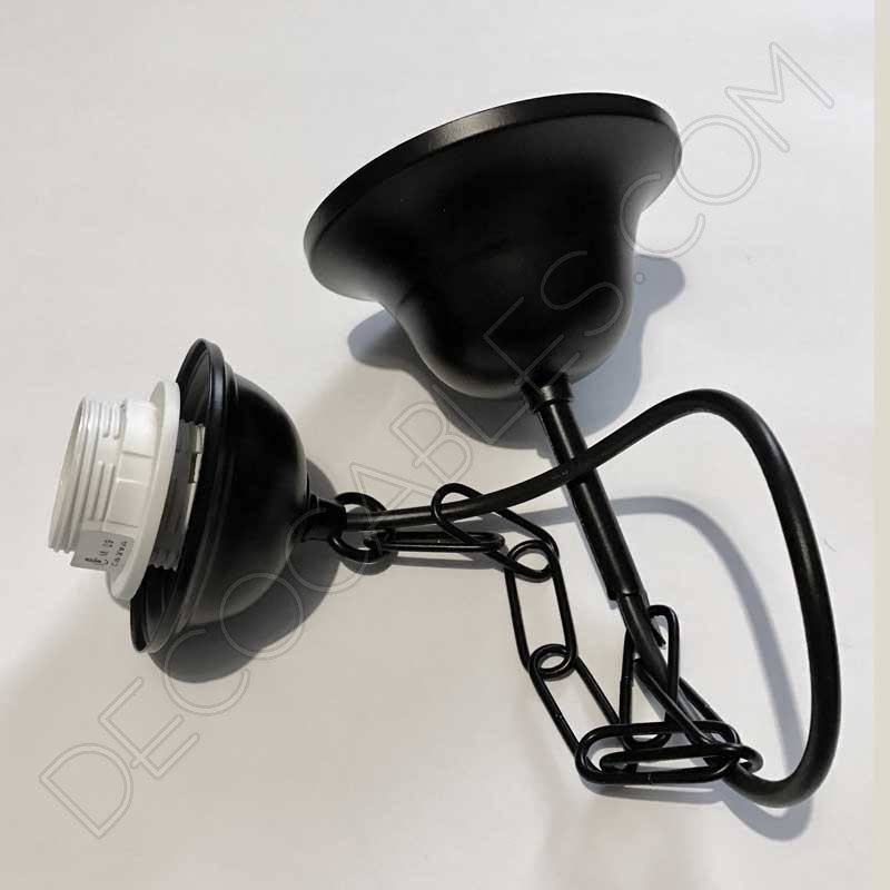 Conjunto florón cadena y portalámparas negro Conjunto florón cadena y portalámparas negro