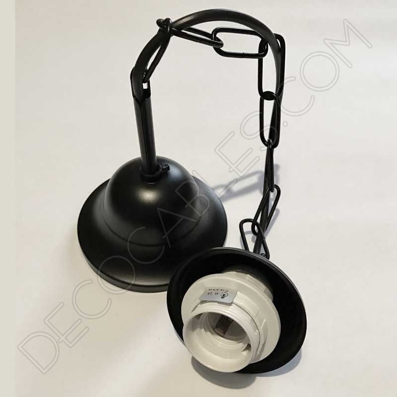 Conjunto florón cadena y portalámparas negro Conjunto florón cadena y portalámparas negro