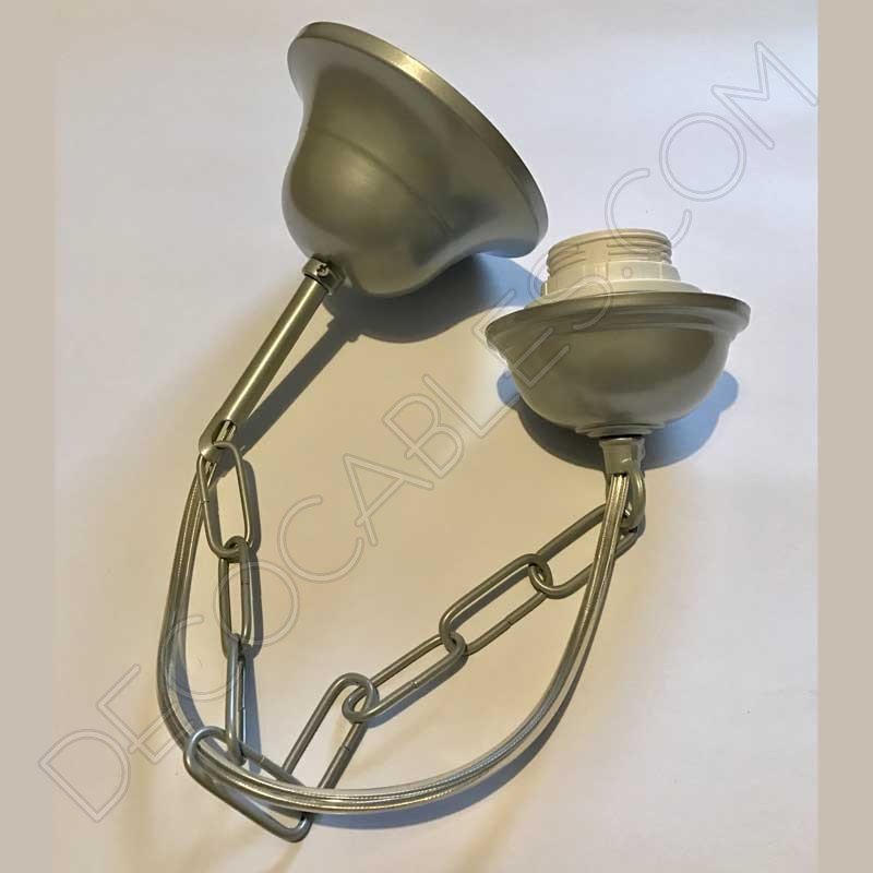 Conjunto florón cadena y portalámparas plata Conjunto florón cadena y portalámparas plata