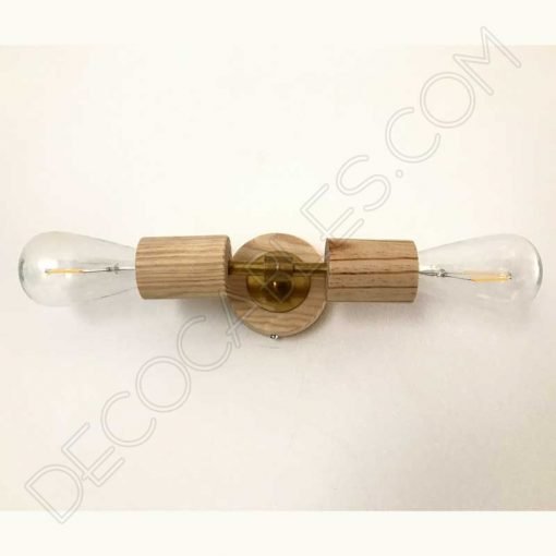Foco aplique de pared en latón y madera