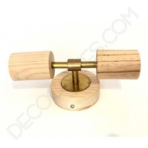 Foco de madera con brazo fijo doble 3 Foco aplique de pared en latón y madera