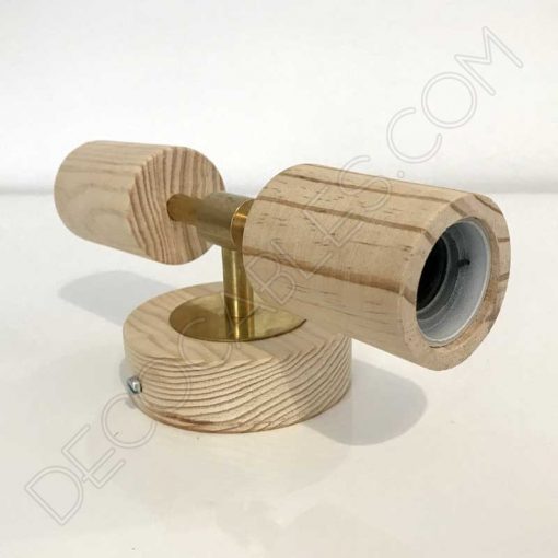 Foco de madera con brazo fijo doble 2 Foco aplique de pared en latón y madera