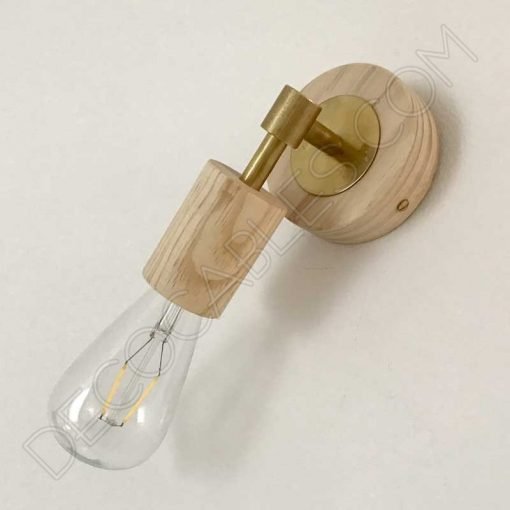 Foco aplique de pared en latón y madera