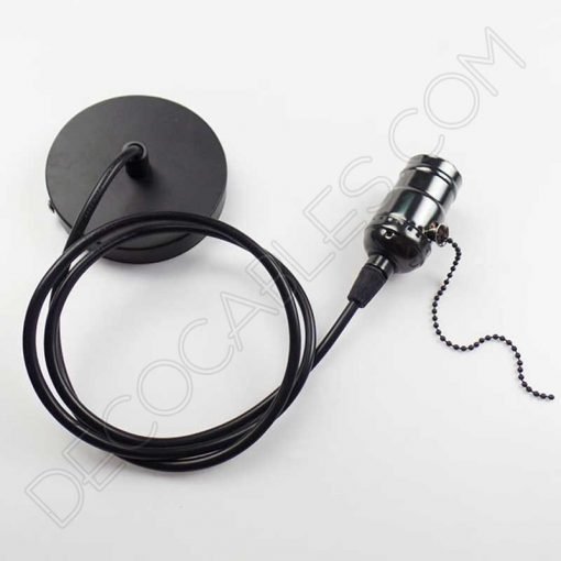 Lampara colgante retro con portalámparas con interruptor de cadena negro perla