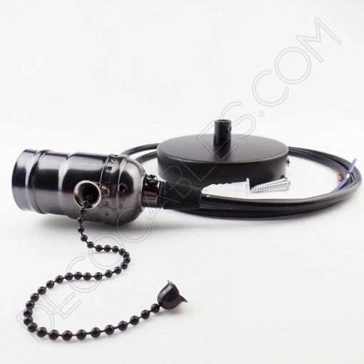 Lampara colgante retro con portalámparas con interruptor de cadena negro perla