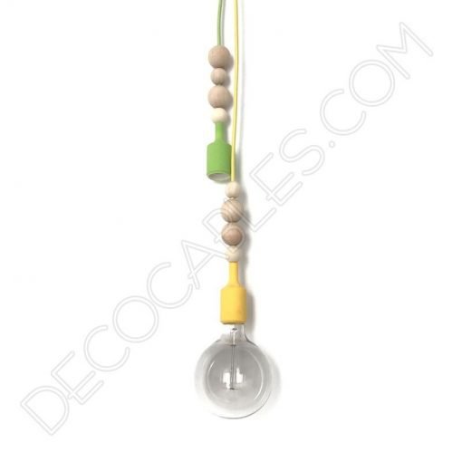 Lámpara colgante de silicona y bolas de madera