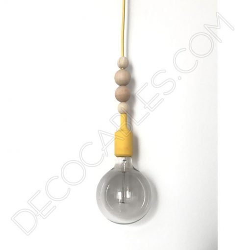 Lámpara colgante de silicona y bolas de madera