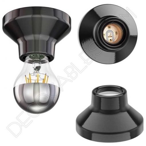 Portalámparas zócalo Retro porcelana negro Elektra 8 Portalámparas negro de porcelana zócalo modelo Elektra
