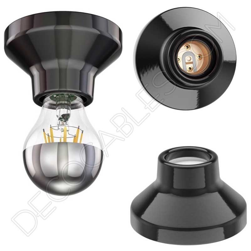 Portalámparas negro de porcelana zócalo modelo Elektra Portalámparas negro de porcelana zócalo modelo Elektra