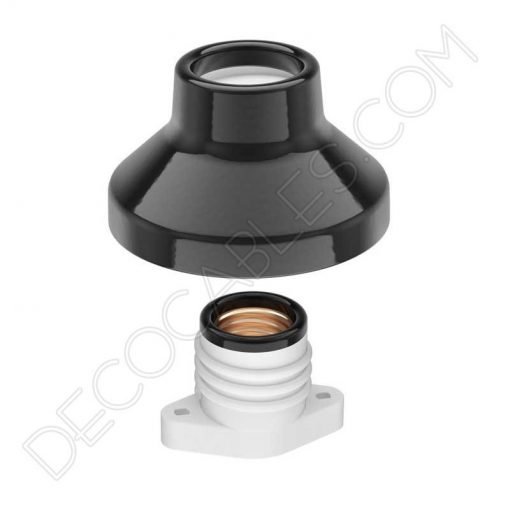 Portalámparas zócalo Retro porcelana negro Elektra 7 Portalámparas negro de porcelana zócalo modelo Elektra