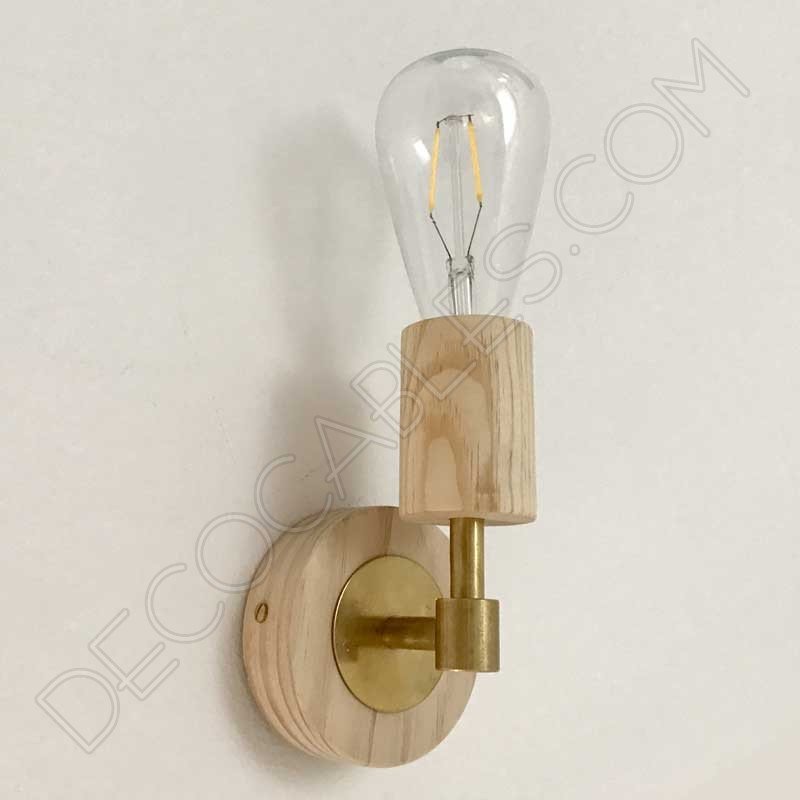 Foco aplique de pared en latón y madera Foco aplique de pared en latón y madera