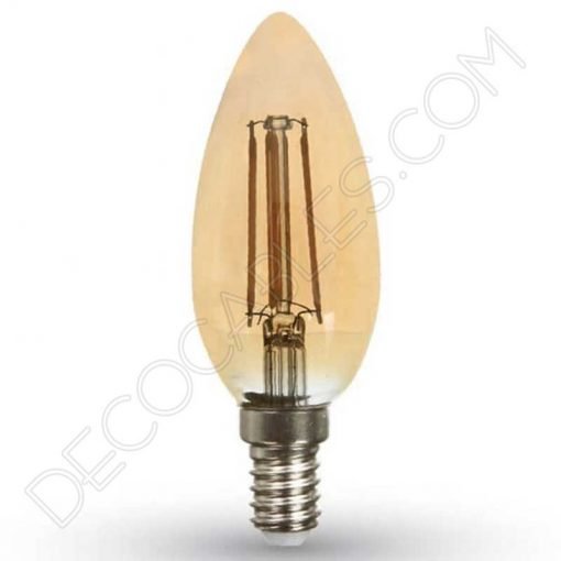 Bombilla vela rizada filamento led gold cristal ámbar