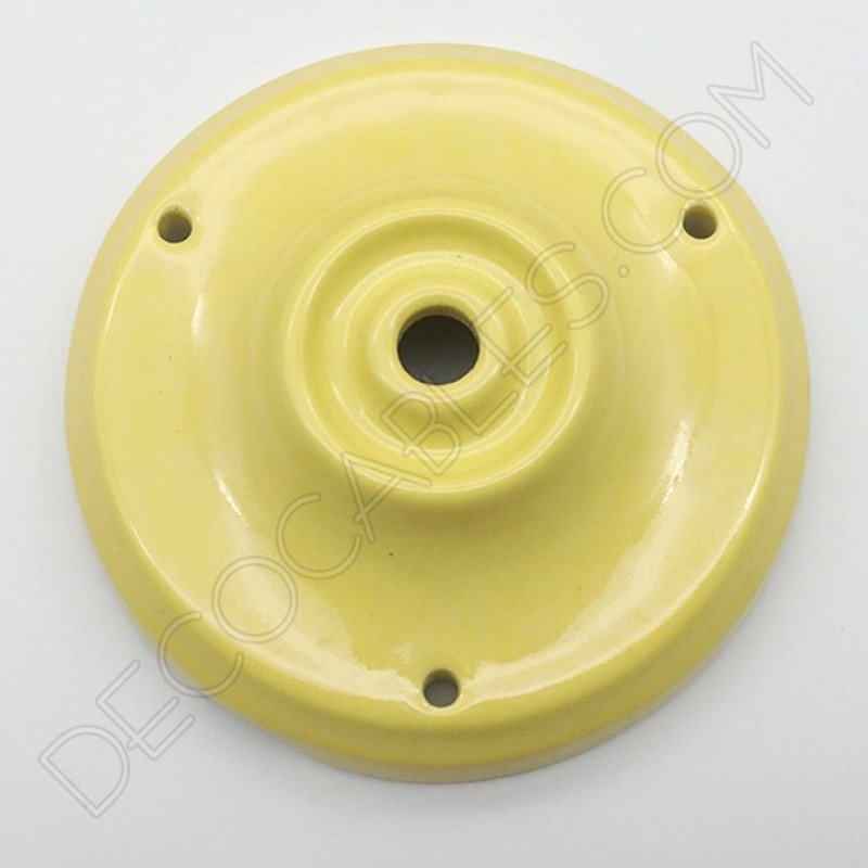 Florón cerámica esmaltada para soporte de lámparas amarillo Florón cerámica esmaltada para soporte de lámparas amarillo