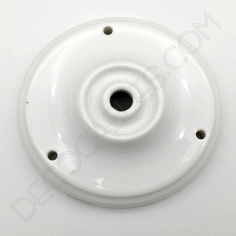 Florón cerámica esmaltada para soporte de lámparas blanco Florón cerámica esmaltada para soporte de lámparas blanco