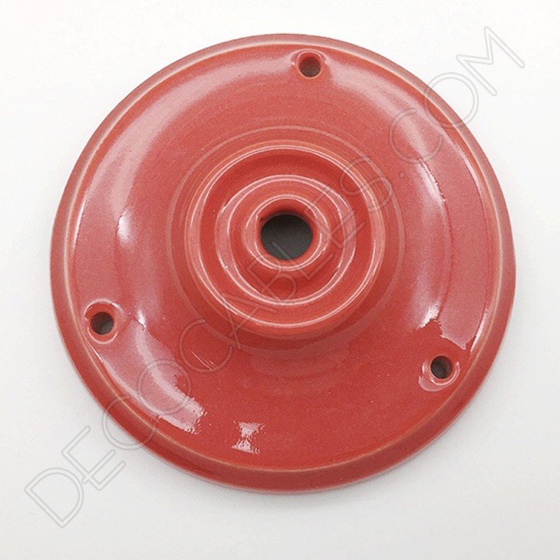 Florón cerámica esmaltada para soporte de lámparas rojo Florón cerámica esmaltada para soporte de lámparas rojo