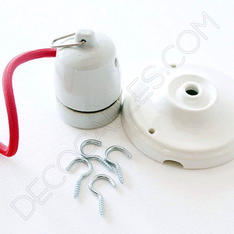 Guirnalda de interior en cerámica blanca y cable de tela Guirnalda de interior en cerámica blanca y cable de tela