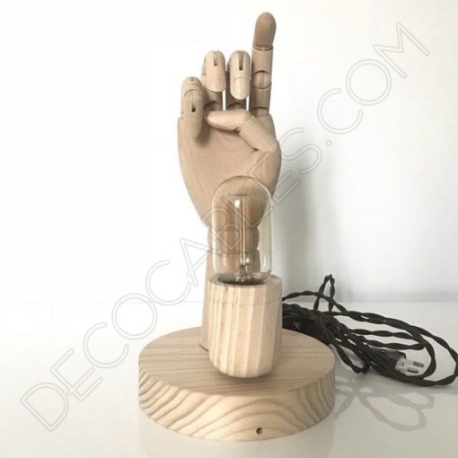 Lámpara de mesa de madera modelo mano articulada