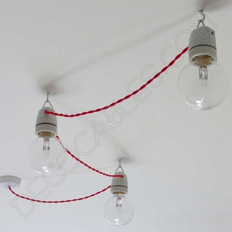 Guirnalda de interior en cerámica blanca y cable de tela Guirnalda de interior en cerámica blanca y cable de tela