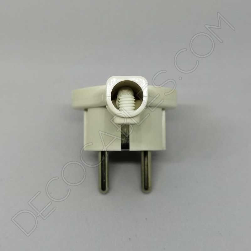 Clavija bipolar extraplana blanca con anilla y toma de tierra para detrás de los muebles Clavija bipolar extraplana blanca con anilla y toma de tierra para detrás de los muebles