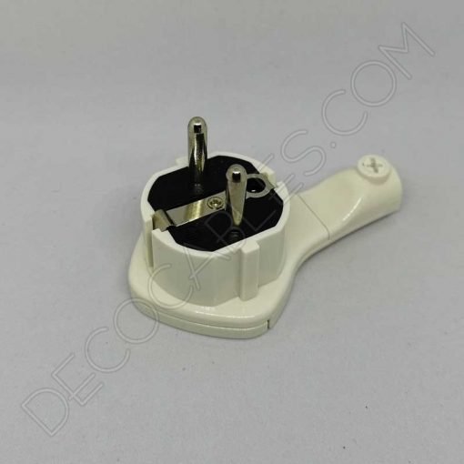 Clavija bipolar extraplana blanca con anilla y toma de tierra para detrás de los muebles