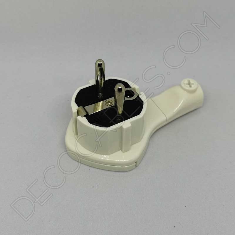 Clavija bipolar extraplana blanca con anilla y toma de tierra para detrás de los muebles Clavija bipolar extraplana blanca con anilla y toma de tierra para detrás de los muebles