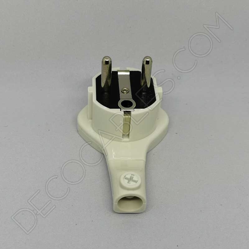 Clavija bipolar extraplana blanca con anilla y toma de tierra para detrás de los muebles Clavija bipolar extraplana blanca con anilla y toma de tierra para detrás de los muebles