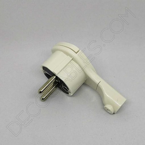 Clavija bipolar extraplana blanca con anilla y toma de tierra para detrás de los muebles