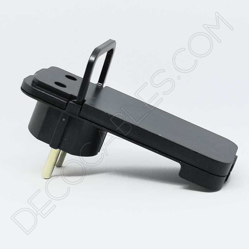 Clavija bipolar extraplana negra con toma de tierra para detrás de los muebles Clavija bipolar extraplana negra con toma de tierra para detrás de los muebles