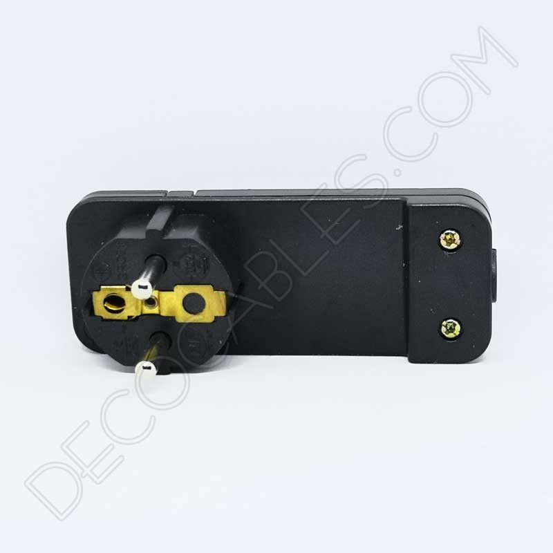 Clavija bipolar extraplana negra con toma de tierra para detrás de los muebles Clavija bipolar extraplana negra con toma de tierra para detrás de los muebles