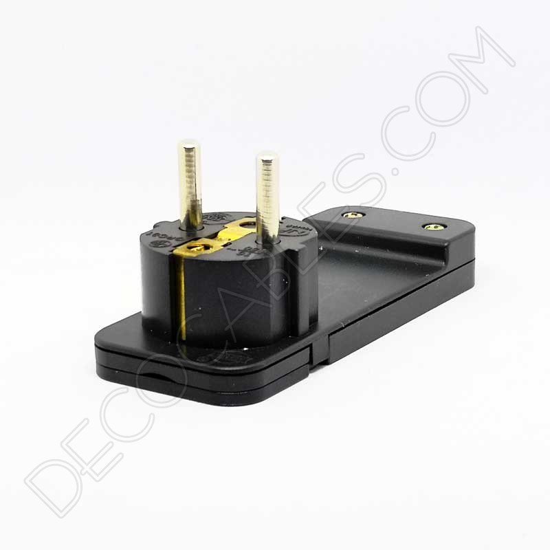 Clavija bipolar extraplana negra con toma de tierra para detrás de los muebles Clavija bipolar extraplana negra con toma de tierra para detrás de los muebles