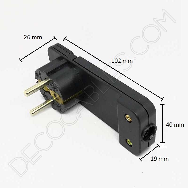 Clavija bipolar extraplana negra con toma de tierra para detrás de los muebles Clavija bipolar extraplana negra con toma de tierra para detrás de los muebles