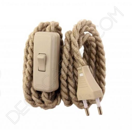 Clavija decorativa para lámparas (varios colores) 19 cable trenzado con interruptor y clavija gris claro