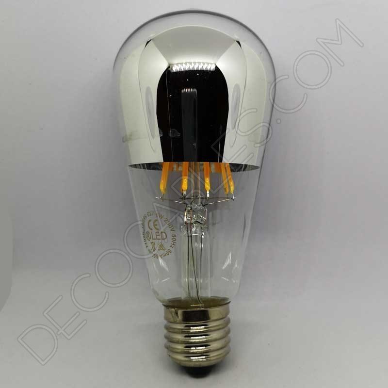 Bombilla pebetero filamento led reflectora con cúpula espejo plata Bombilla pebetero filamento led reflectora con cúpula espejo plata
