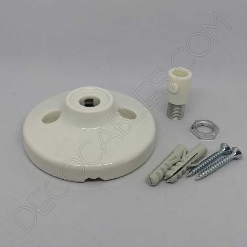 Florón pequeño cerámica esmaltada (blanco) 2 Florón cerámico pequeño blanco para soporte de lámparas