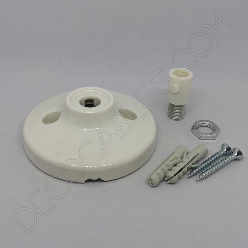 Florón cerámico pequeño blanco para soporte de lámparas Florón cerámico pequeño blanco para soporte de lámparas