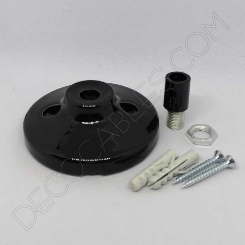 Florón cerámico pequeño negro para soporte de lámparas Florón cerámico pequeño negro para soporte de lámparas